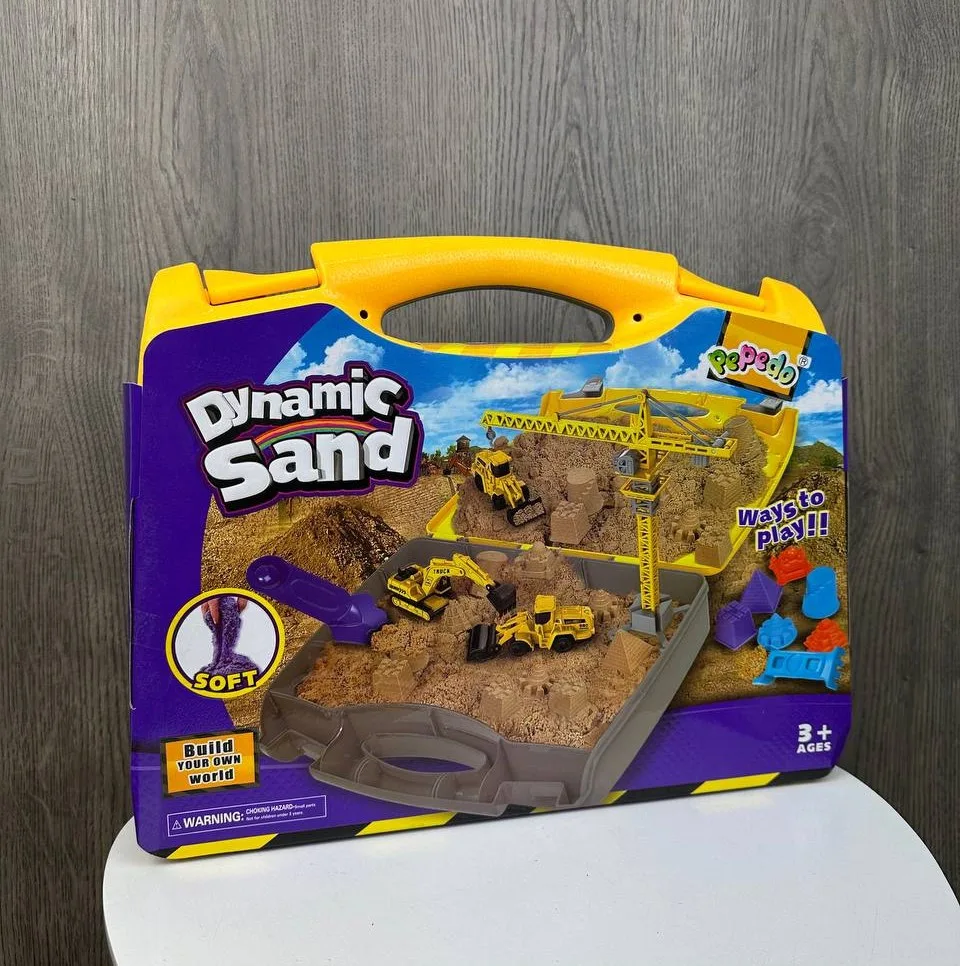 Набір кінетичного піску Dynamic Sand 750 г жовтий у валізі з краном і екскаватором