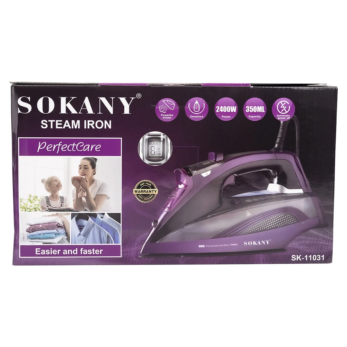 Утюг с паром 2400 Вт Sokany металл-керамика 30х12х15 см фиолетовый