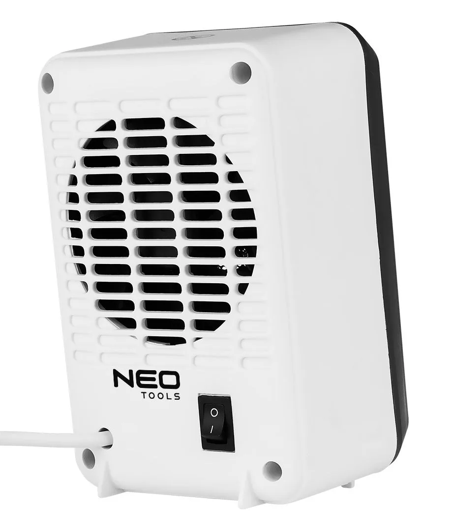 Электрический настольный тепловентилятор Neo Tools, 600 Вт, термостат, белый, вес 0,62 кг.