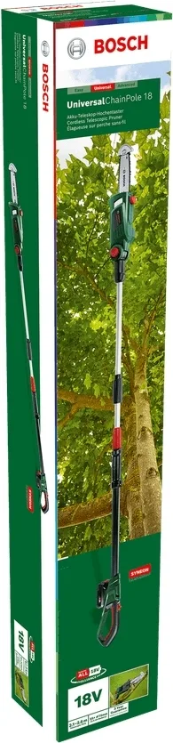 Акумуляторна ланцюгова пила Bosch UniversalChainPole 18В, довжина 210-260 см, шина 20 см, вага 3.6 кг, без акумулятора та зарядног
