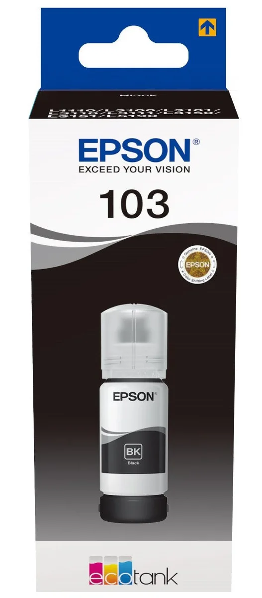 Контейнер з чорнилом Epson 103 EcoTank L1110/L1250/L3100/L3101/L3110/L3150/L3151/L3156/L3200/L3201/L3250/L3251/L3256/L3260/L3266/L3550/L3560/L5190/L5590/L5290  black