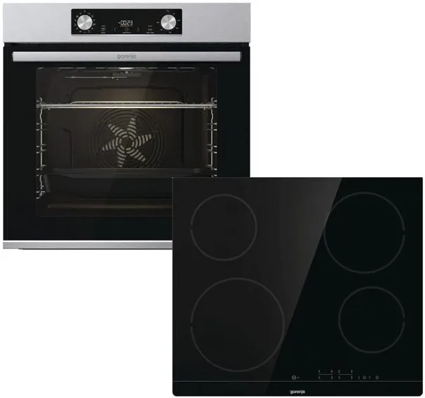 Комплект Gorenje (духовка + склокерамічна плита BO6737E02X - нержавіюча сталь + ECT41SC - чорна)
