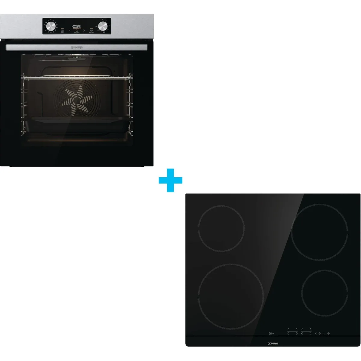 Комплект Gorenje (духовка + склокерамічна плита BO6737E02X - нержавіюча сталь + ECT41SC - чорна)