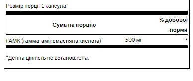 GABA 500 мг 100 капсул Swanson Харчова добавка для спокою та релаксації