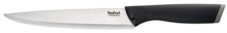 Набор кухонных ножей Tefal Comfort с деревянной подставкой, 5 предметов из нержавеющей стали, с пластиковыми и деревянными элементами, черного цвета.