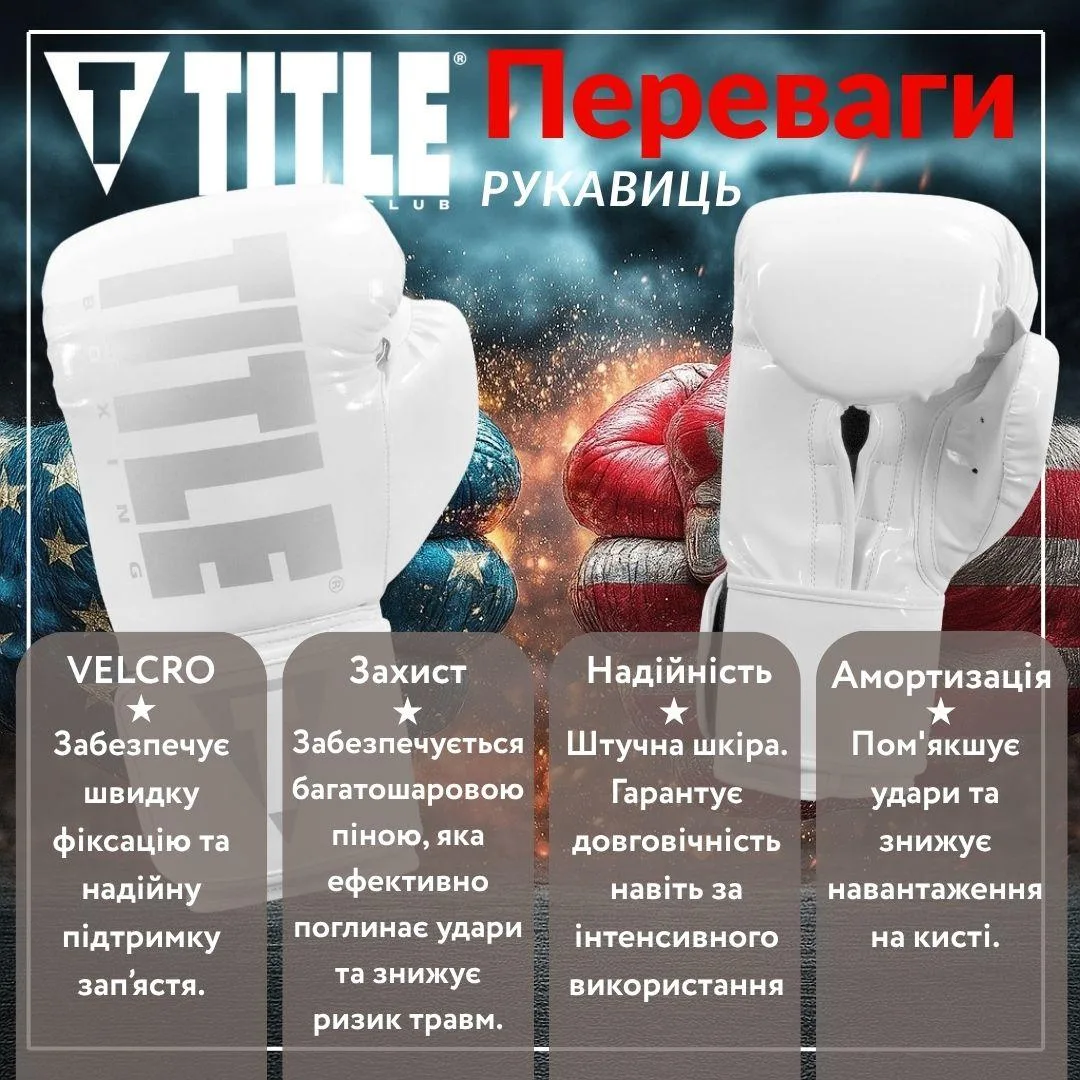 Боксерські рукавиці TITLE інженерна шкіра 18 oz білий