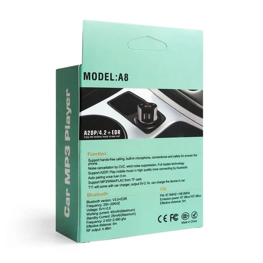 FM-трансмітер Bluetooth 2USB 2.1A пластик чорний