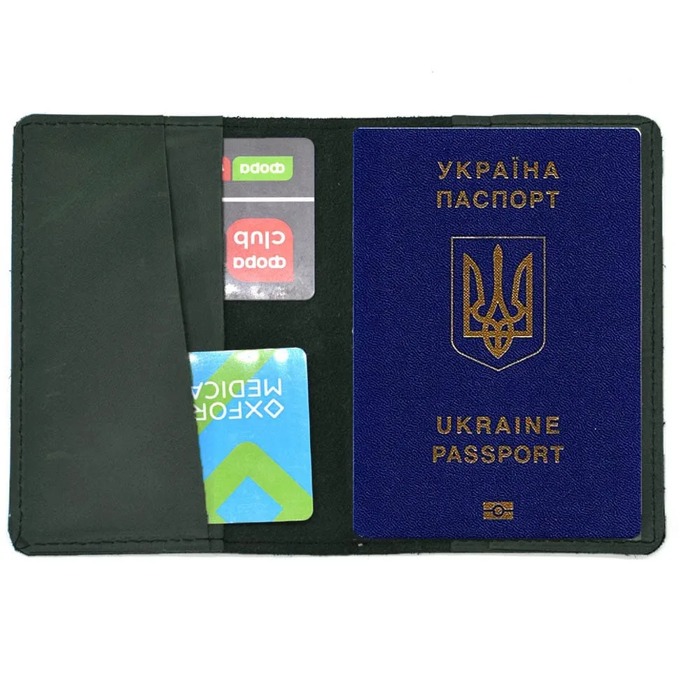 Кожна обкладка для паспорта TARWA зелена з кінської шкіри для документів військовий квиток