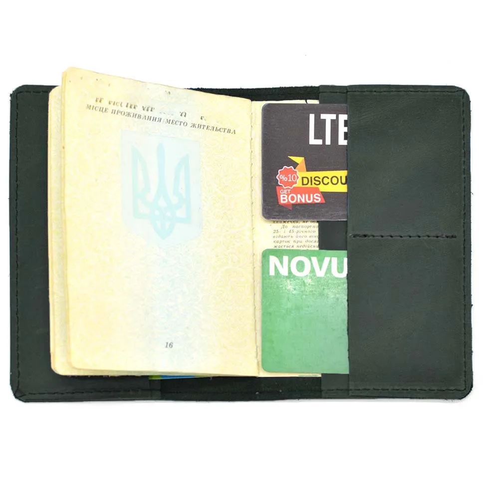 Кожна обкладка для паспорта TARWA зелена з кінської шкіри для документів військовий квиток