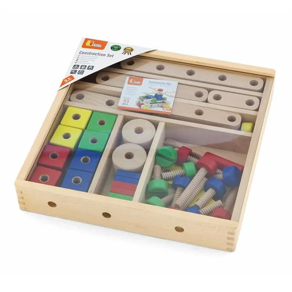 Дерев'яний конструктор Viga Toys 53 деталі різнокольоровий 31х31х6 см