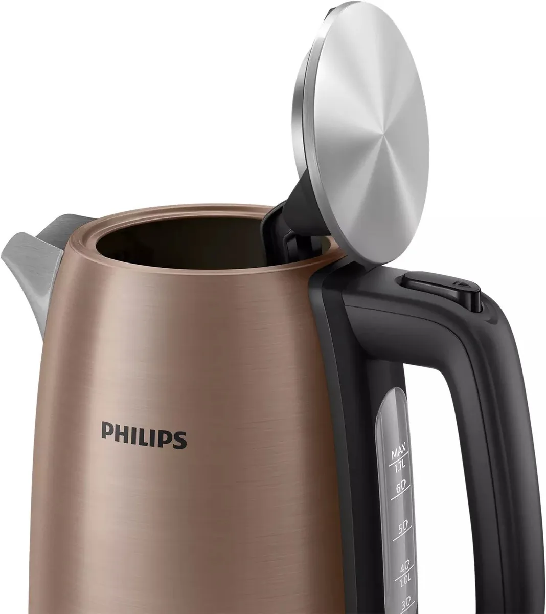Електрочайник Philips Viva Series 1.7л, металевий корпус, LED підсвітка, мідно-чорного кольору.