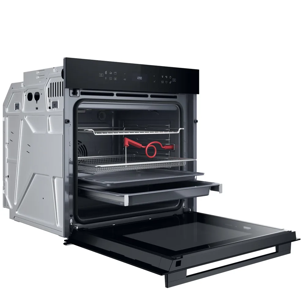 Электрический духовой шкаф Whirlpool, 73 л, класс энергоэффективности A+, с дисплеем, конвекционным приготовлением, пиролизом и телескопическими направляющими, черного цвета