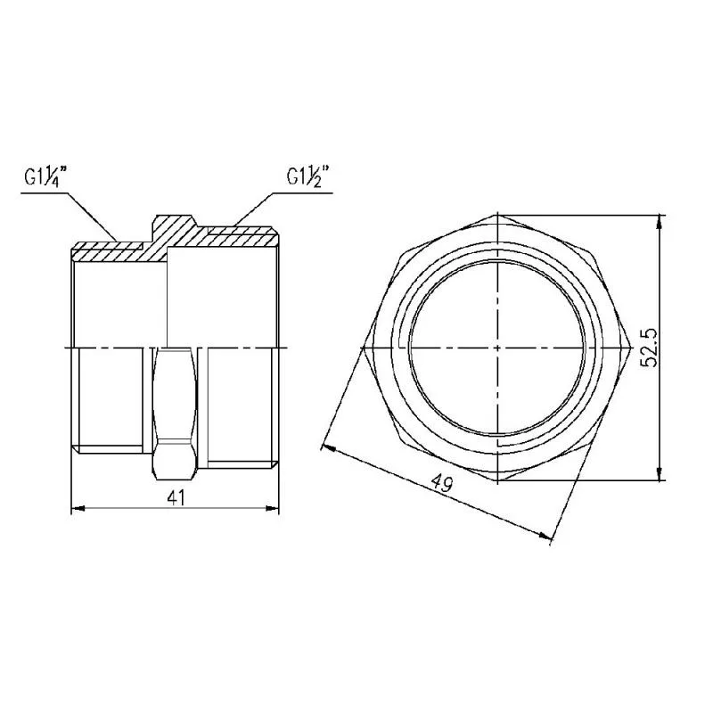 Ниппель редукционный 1 1/2"x1 1/4" латунный никелированный для труб