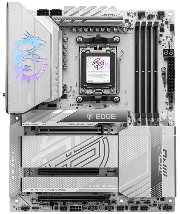 Материнська плата MSI ATX Wi-Fi 7 5G LAN 4xDDR5 срібляста