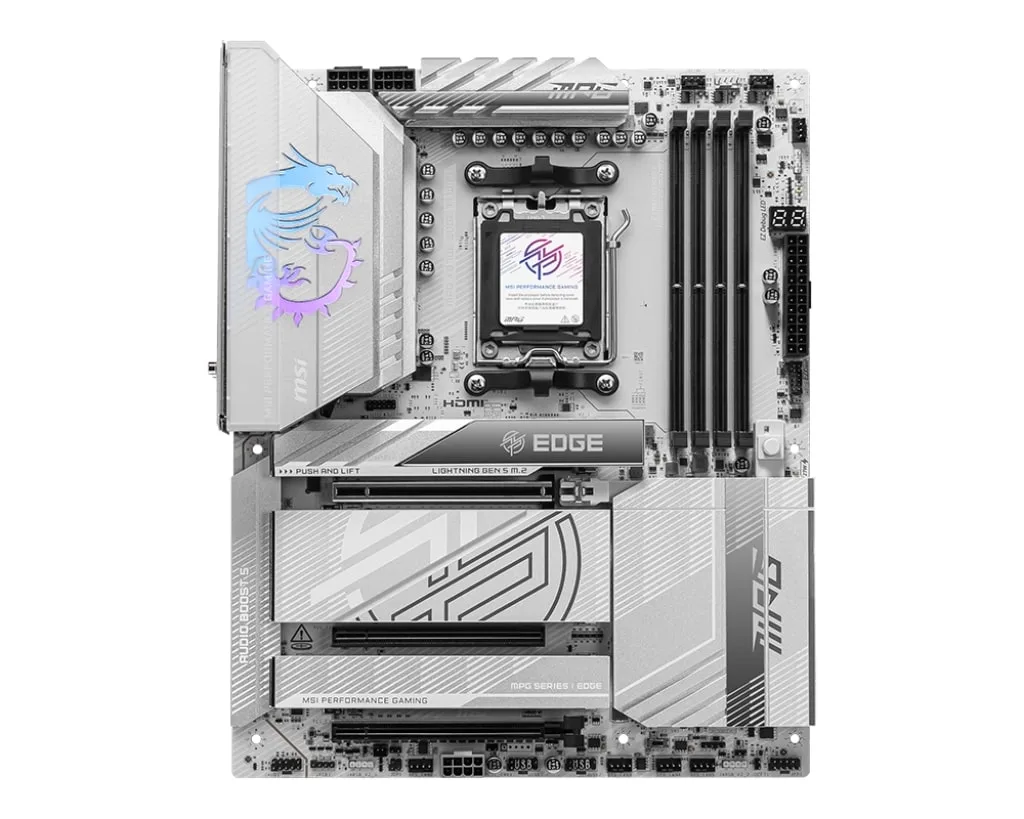 Материнська плата MSI ATX Wi-Fi 7 5G LAN 4xDDR5 срібляста
