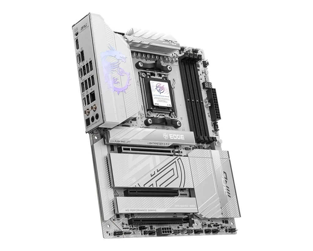 Материнська плата MSI ATX Wi-Fi 7 5G LAN 4xDDR5 срібляста