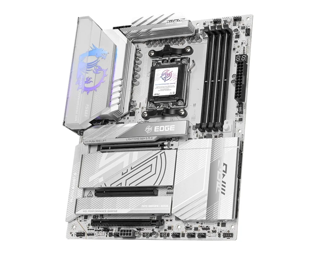 Материнська плата MSI ATX Wi-Fi 7 5G LAN 4xDDR5 срібляста