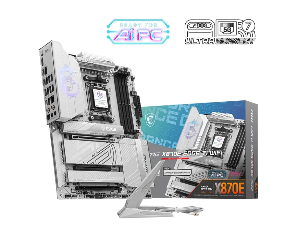 Материнська плата MSI ATX Wi-Fi 7 5G LAN 4xDDR5 срібляста