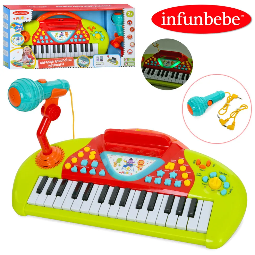 Дитяче піаніно Infunbebe пластикове 37 см червоне з мікрофоном