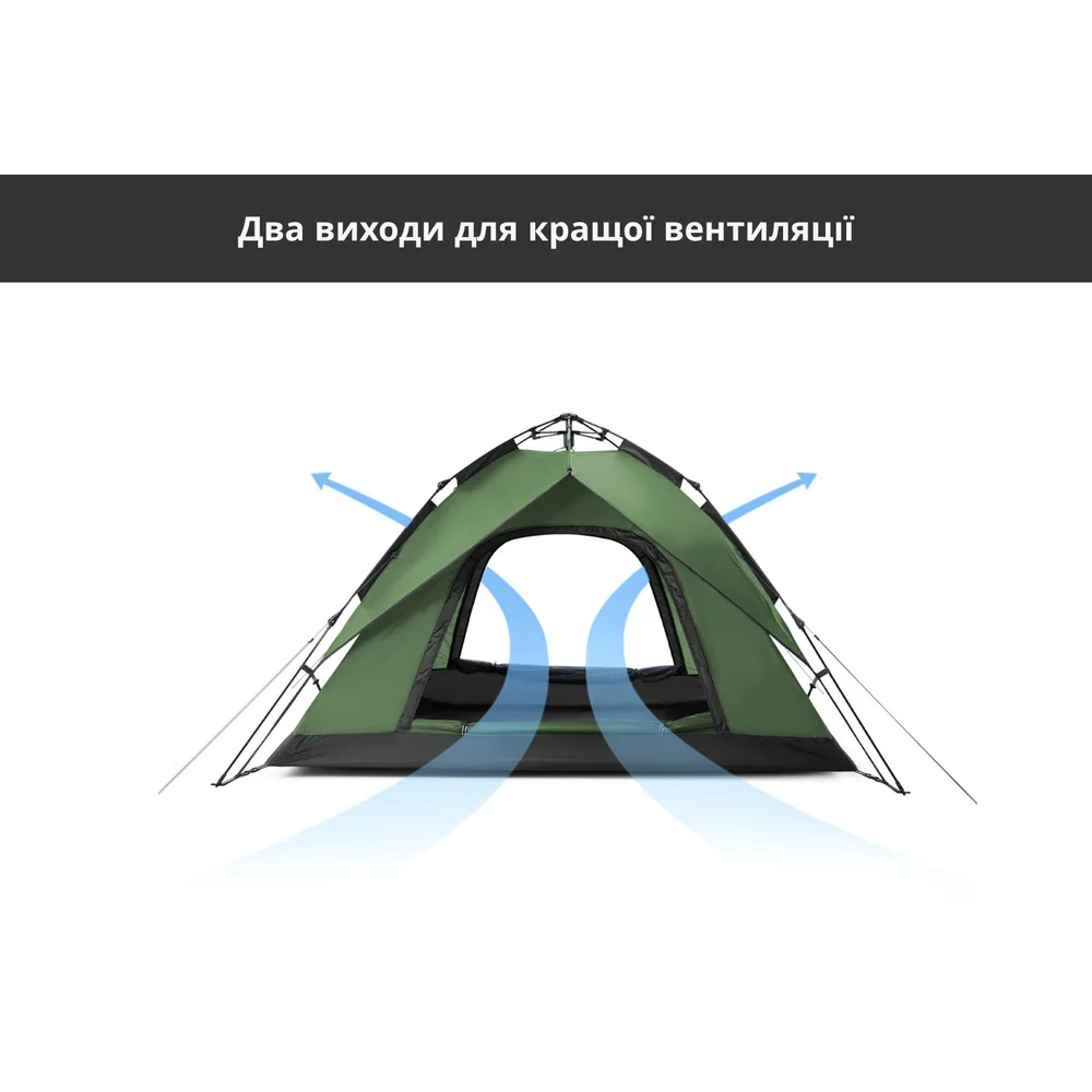 Намет тримісний автоматичний Naturehike Оксфорд 210х180х130 см темно-зелений