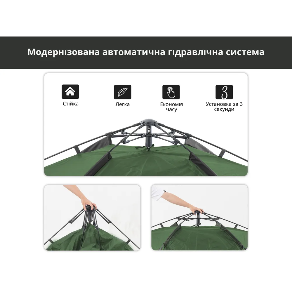 Намет тримісний автоматичний Naturehike Оксфорд 210х180х130 см темно-зелений