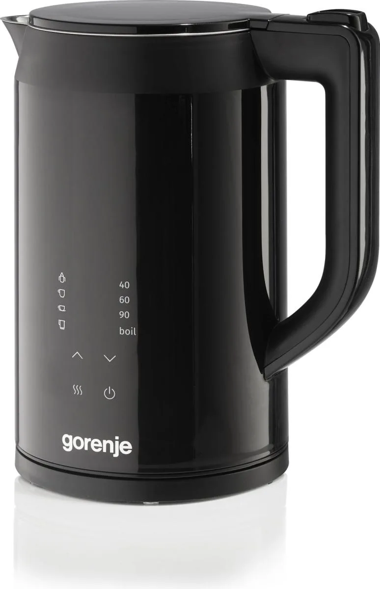 Електричний чайник Gorenje 1.7 л з подвійними стінками, LED-екраном та контролем Strix, чорного кольору.