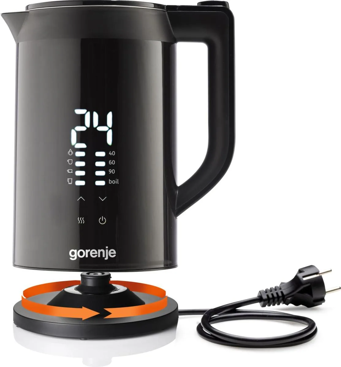Електричний чайник Gorenje 1.7 л з подвійними стінками, LED-екраном та контролем Strix, чорного кольору.
