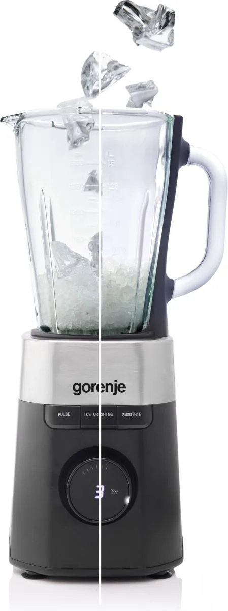 Блендер Gorenje стаціонарний 1000Вт, об'єм чаші 1500мл, скляний, чорного кольору.