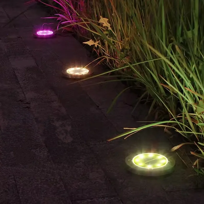 Сонячна лампа SuperLED пластиковий диск 12 см RGB 4 шт