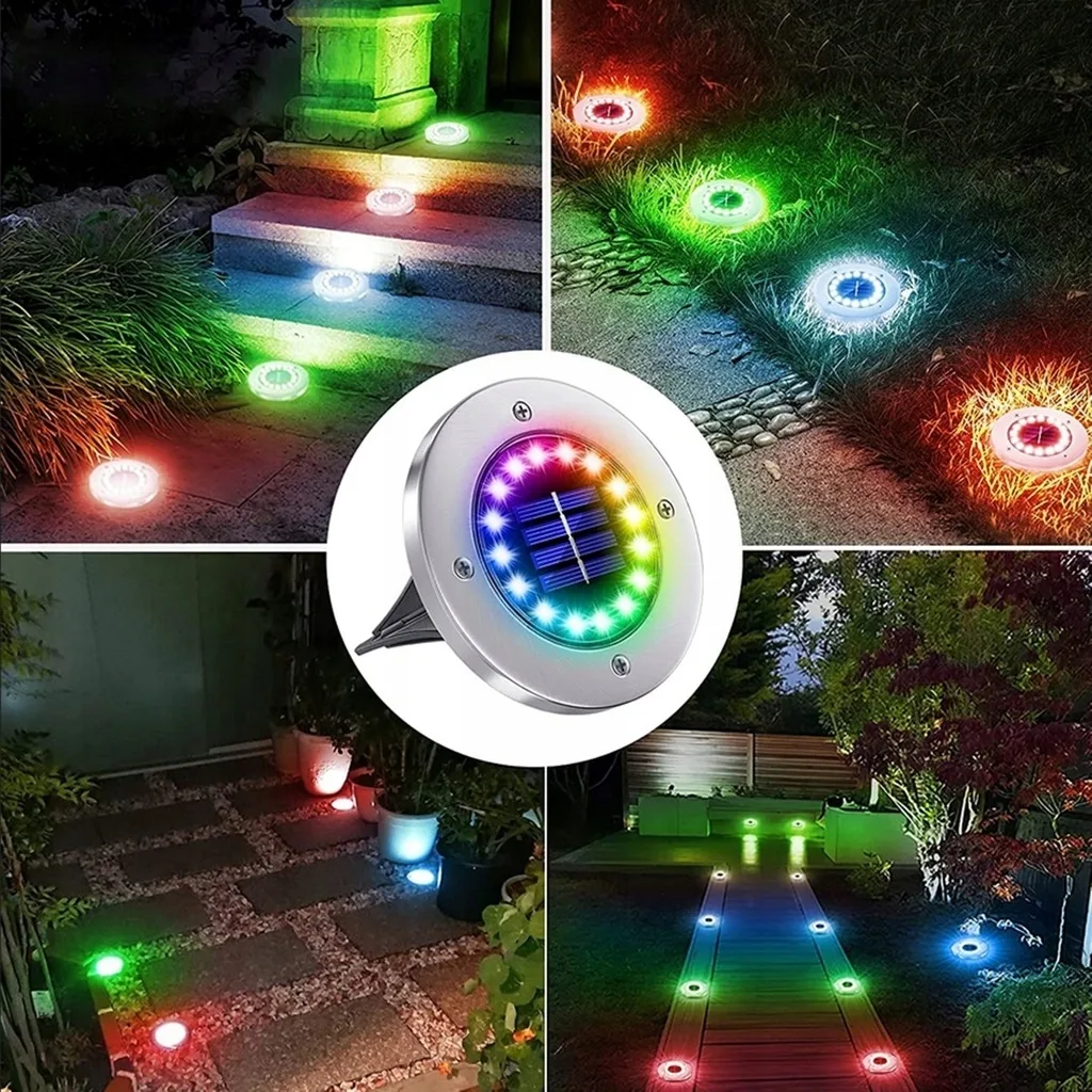Сонячна лампа SuperLED пластиковий диск 12 см RGB 4 шт
