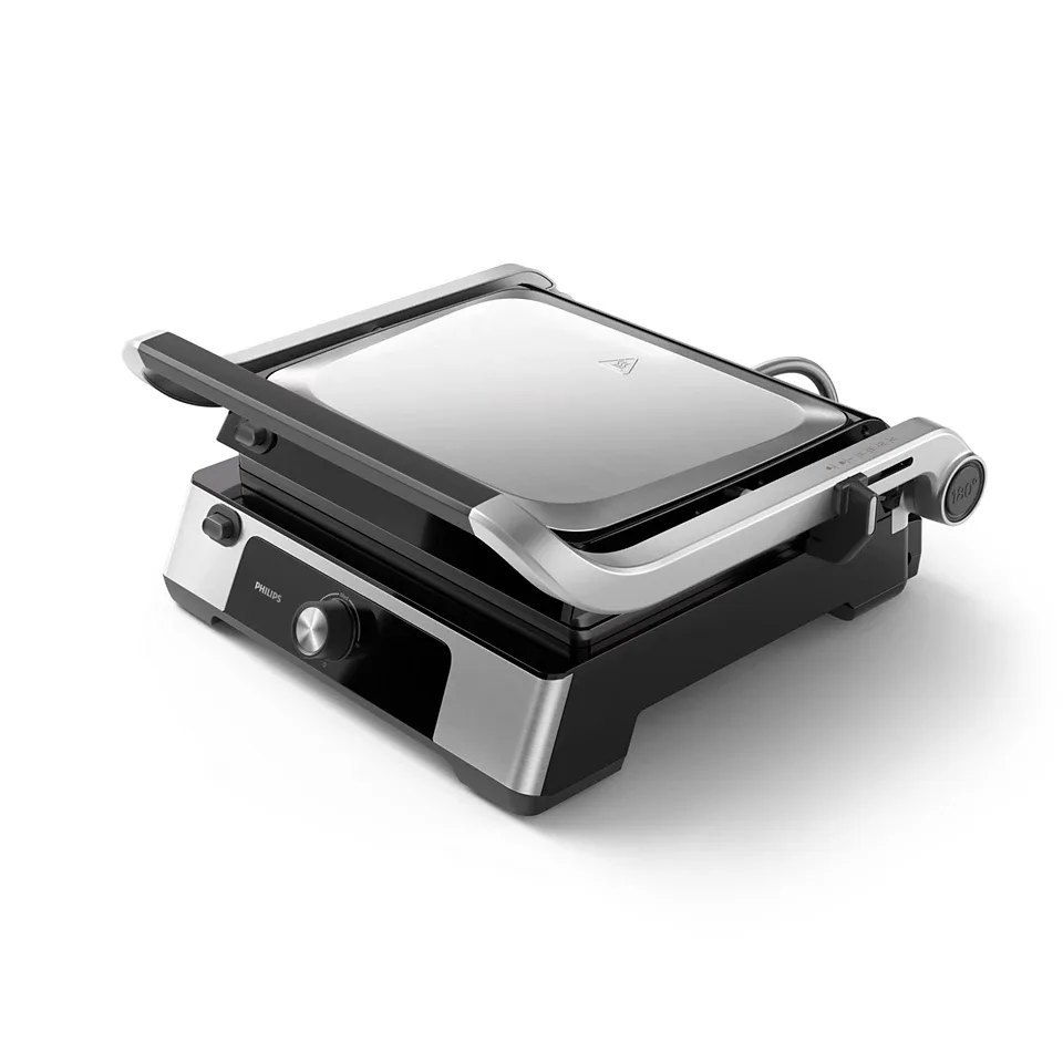 Гриль Philips Press Series 5000, 2200Вт, знімні пластини, відкриття на 180°, металевий корпус.