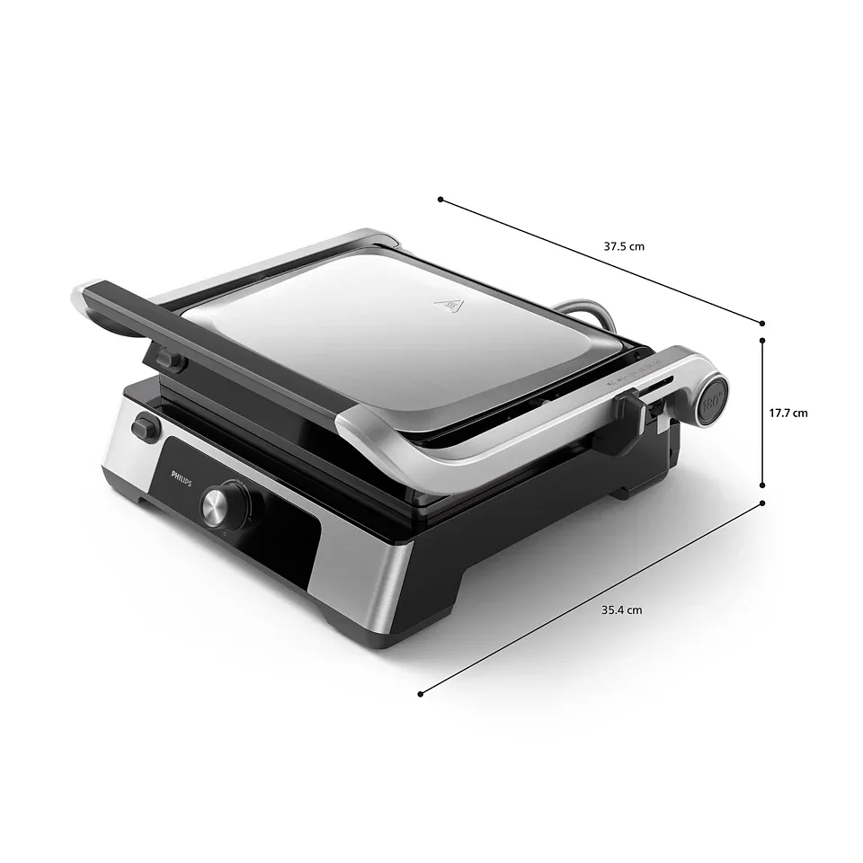 Гриль Philips Press Series 5000, 2200Вт, знімні пластини, відкриття на 180°, металевий корпус.
