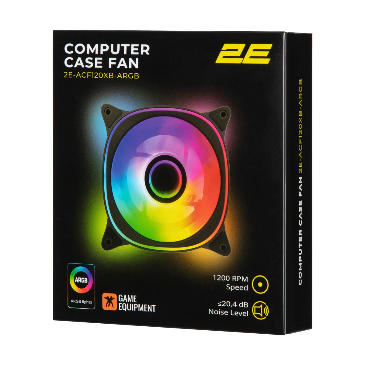 Корпусной вентилятор 2E GAMING Air Cool X Fan ACF120XB-ARGB, 120мм, 1200rpm, 3pin, 3pin +5VARGB, 20,4dBa, черный.