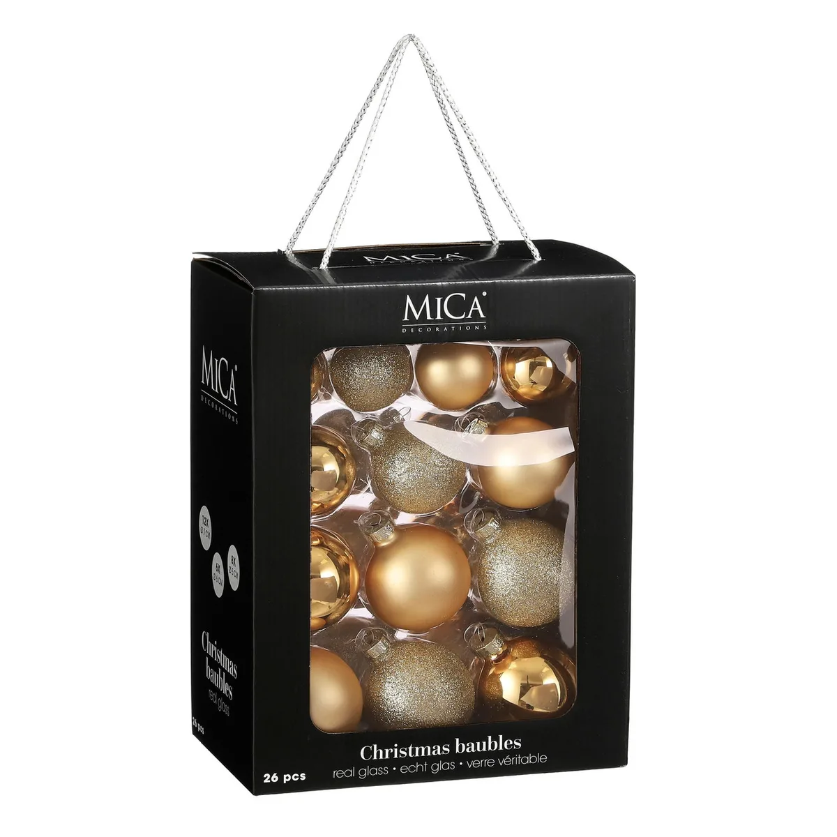 Ялинкові кулі Mica Decorations скляні 26 шт 7/6/5 см золоті