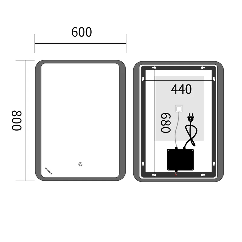 Зеркало настенное LED Touch димер 80x60 см безмедное стекло 5 мм антифог