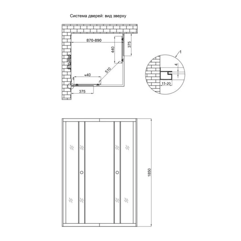 Душова кабіна SC90x90.SAT.LOW.FR матове скло 90x90 см алюміній сатин