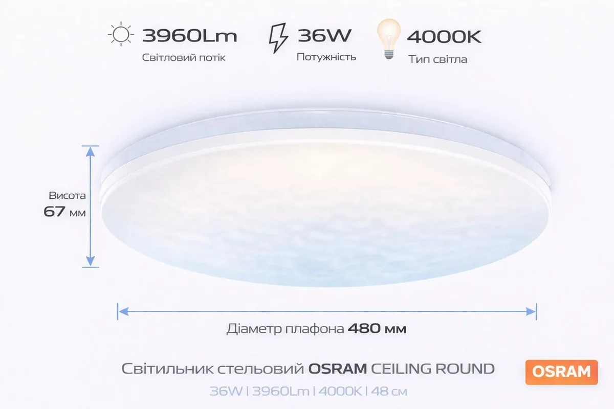 Світильник стельовий OSRAM LED 36Вт Ø480 мм Нейтральний 4000K