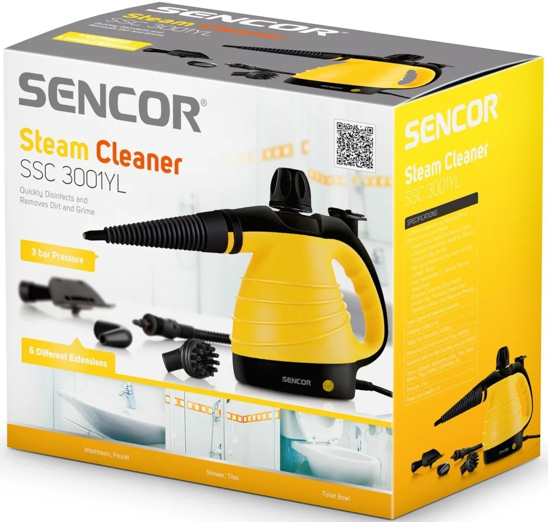 Пароочисник Sencor, 1000 Вт, 350 мл, 3 Бар, жовтий