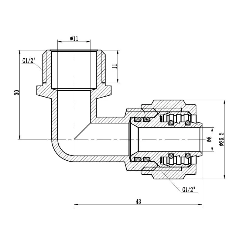 Угол обжимной 16х1/2" латунный никелированный Thermo Alliance Forte