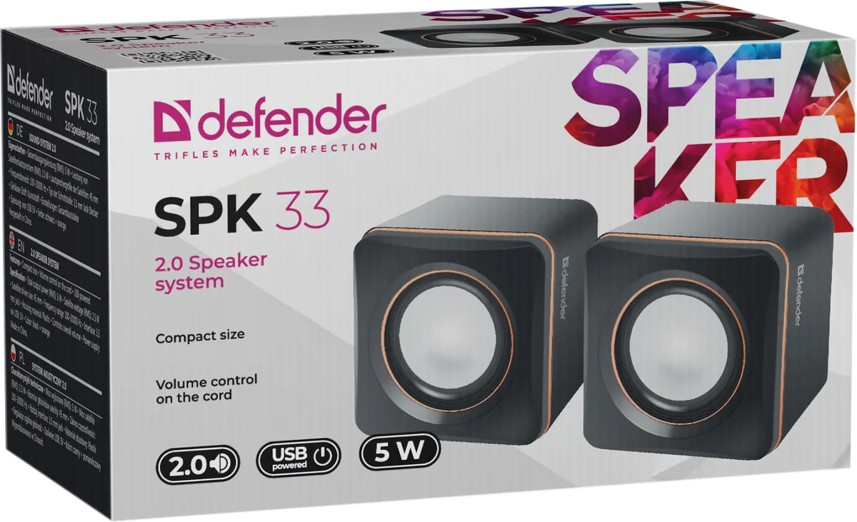 Акустика Defender 2.0 5Вт пластик 70х70х70 мм черная