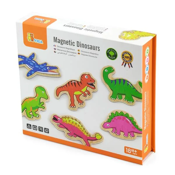 Набор магнитов Viga Toys деревянные динозавры 20 шт разноцветные