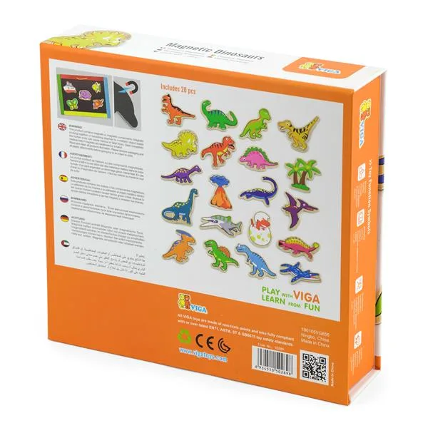 Набор магнитов Viga Toys деревянные динозавры 20 шт разноцветные