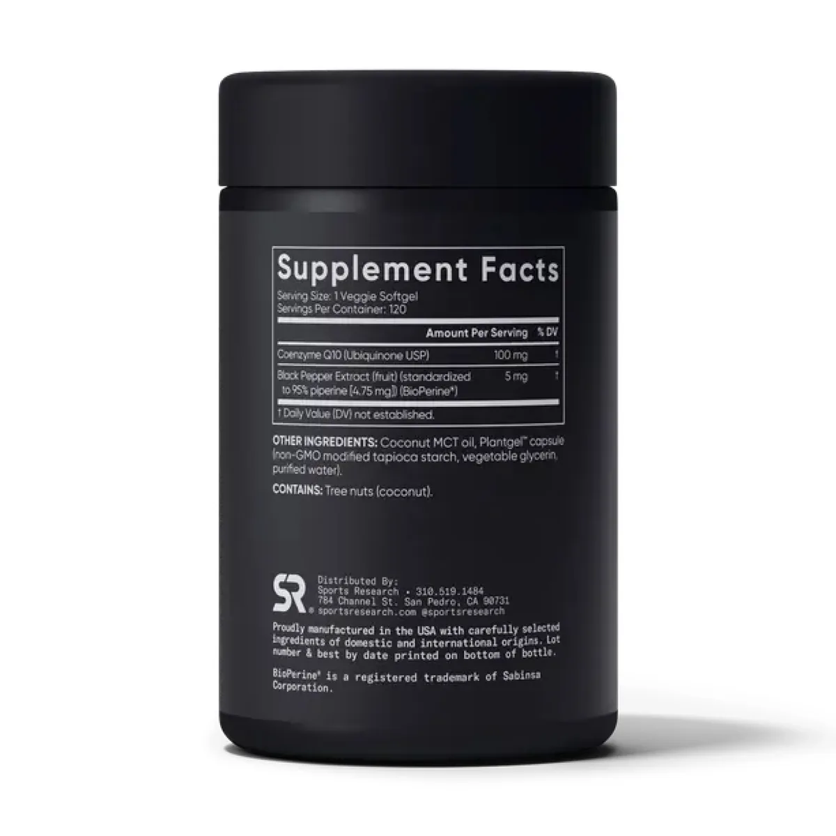 CoQ10 100 мг 120 вегетаріанських капсул Sport Research з кокосовою олією BioPerine