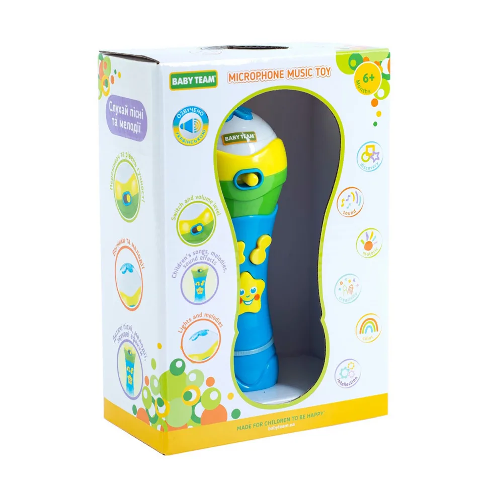 Детская музыкальная игрушка BABY TEAM Микрофон пластиковый 20 см многоцветный