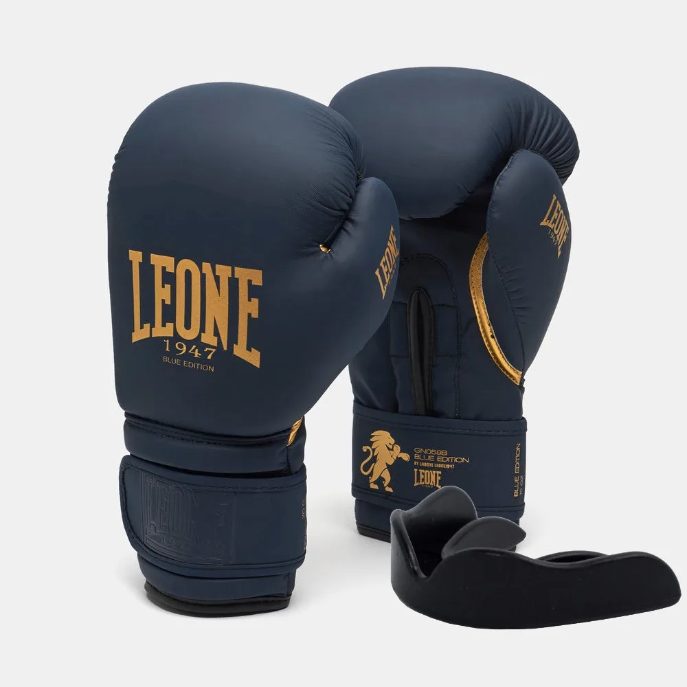 Боксерські рукавиці Leone штучна шкіра 12 унцій сині з капою