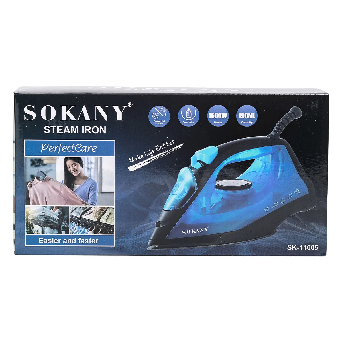 Ручной паровой утюг Sokany 1600 Вт керамический 190 мл Синий