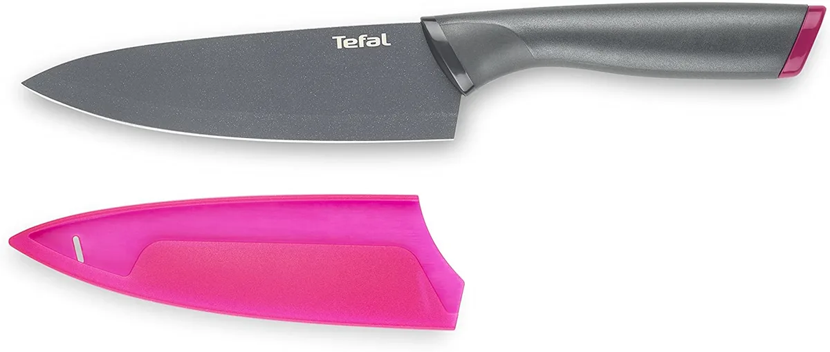 Кухонний ніж для шеф-кухаря Tefal Fresh Kitchen, 15 см, з захисним чохлом, з нержавіючої сталі, пластиковою ручкою, сірого кольору