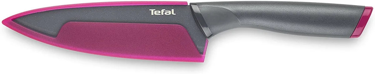 Кухонний ніж для шеф-кухаря Tefal Fresh Kitchen, 15 см, з захисним чохлом, з нержавіючої сталі, пластиковою ручкою, сірого кольору