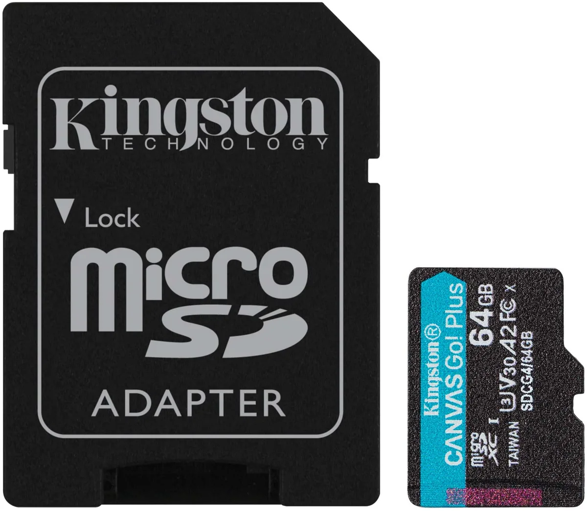 Карта пам'яті Kingston microSD   64GB C10 UHS-I U3 A2 V30 R200/W100MB/s + SD