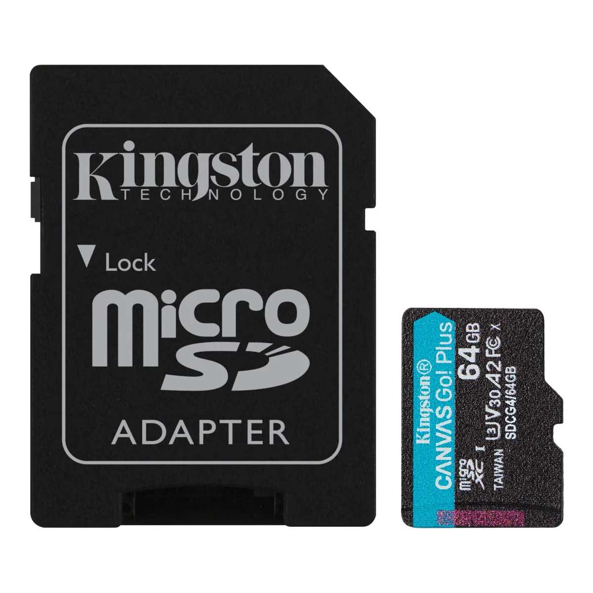 Карта пам'яті Kingston microSD   64GB C10 UHS-I U3 A2 V30 R200/W100MB/s + SD